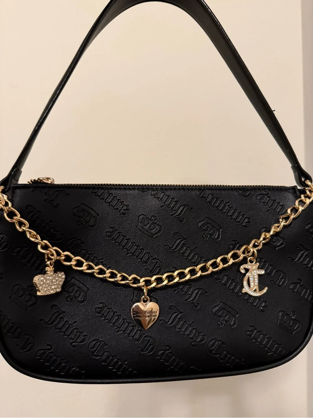 Juicy Couture Black Shoulder Bag with Gold Charm Chain